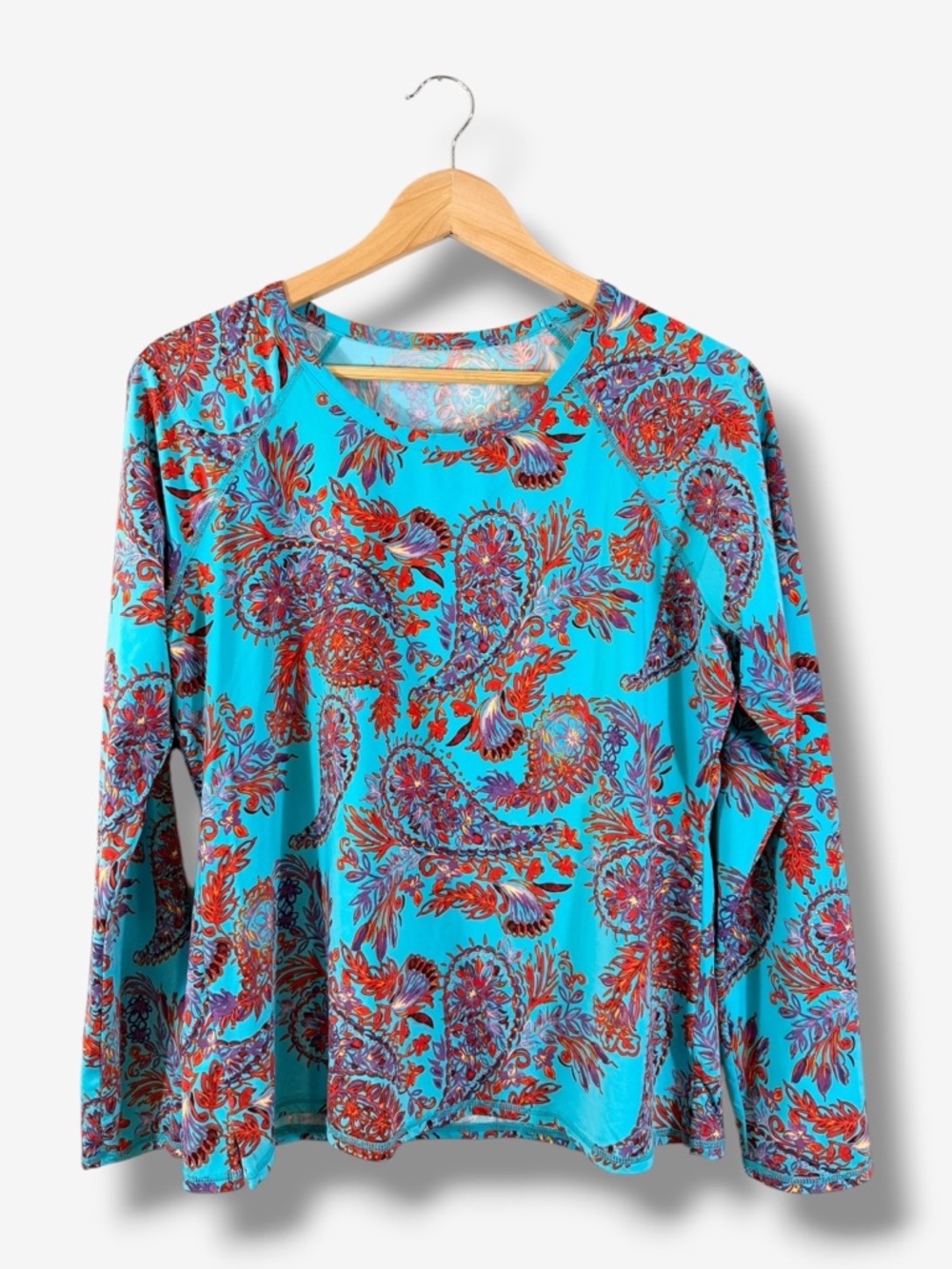 Garnet Hill Rashguard Blue Red Paisley Print Size XL Swim Surf Beach Vacation - Picture 1 of 8